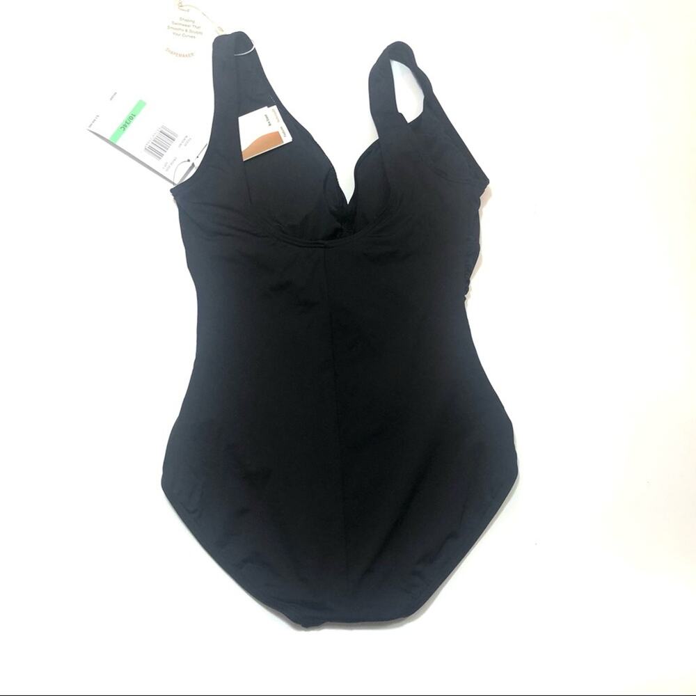 Coco Reef Black shirred v neck one piece swimsuit Size 10 - Picture 5 of 7